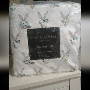 Cynthia Rowley Easter FULL Sheet Set Puppies Dogs Bunny Rabbit Ears NEW
